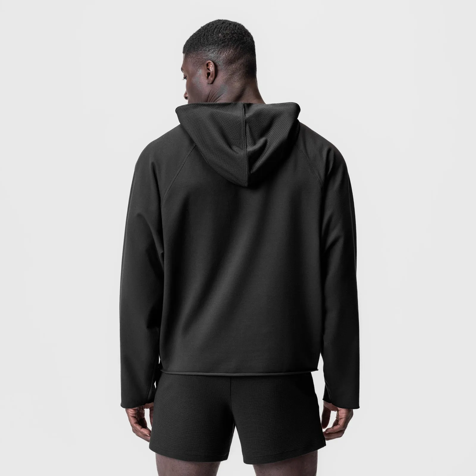 0958. Micro-Terry Raw Hem Hoodie - Black