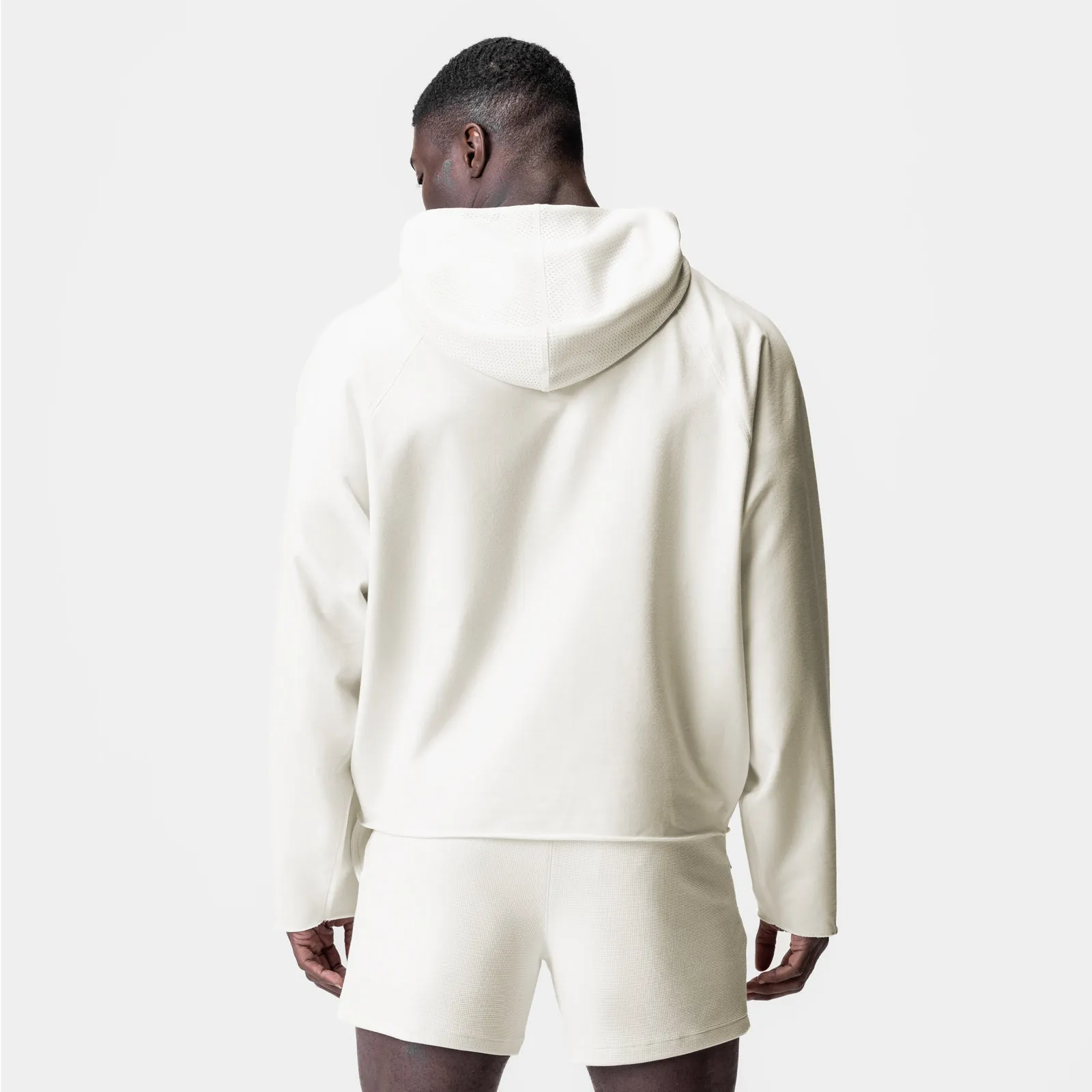 0958. Micro-Terry Raw Hem Hoodie - Cream