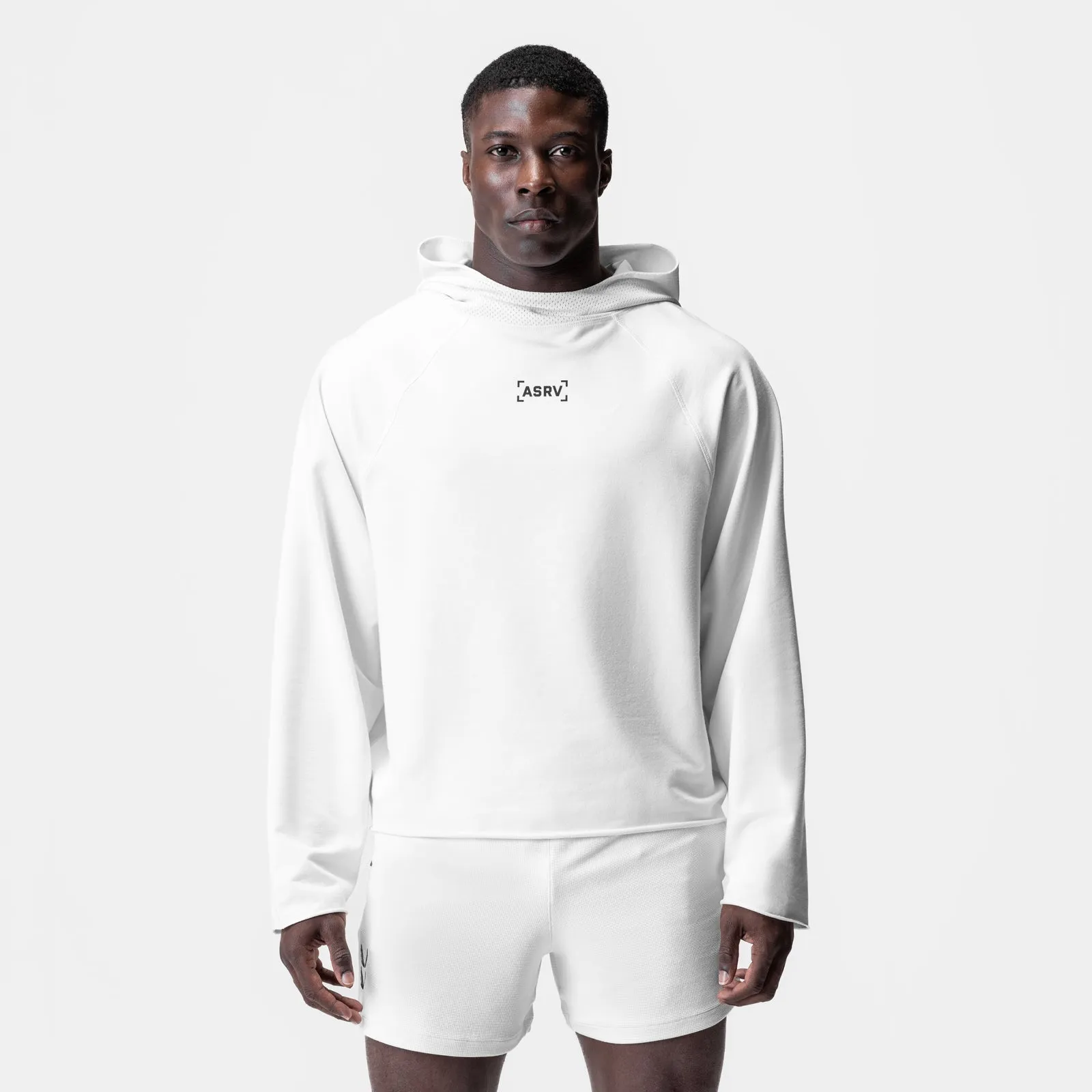 0958. Micro-Terry Raw Hem Hoodie - White