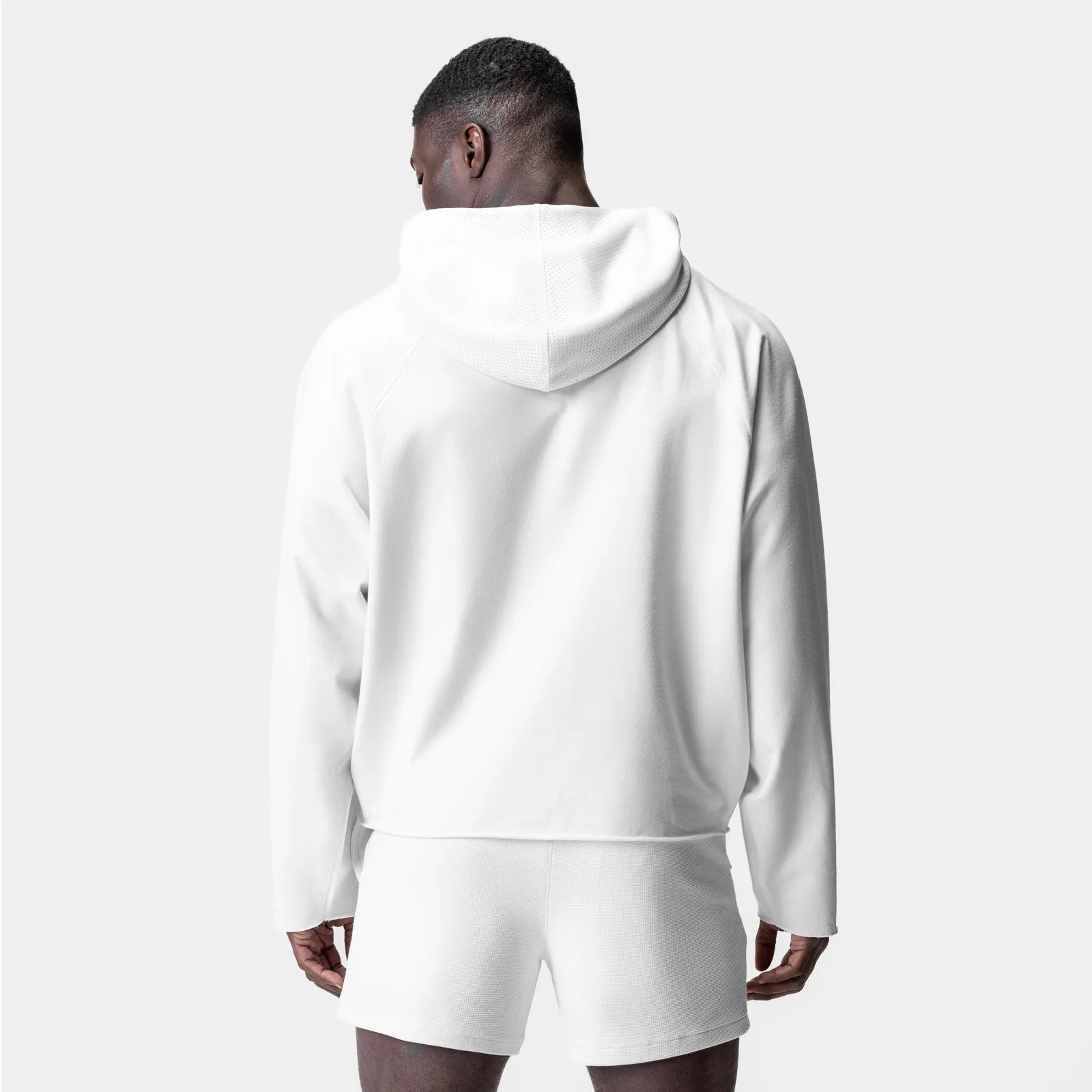 0958. Micro-Terry Raw Hem Hoodie - White