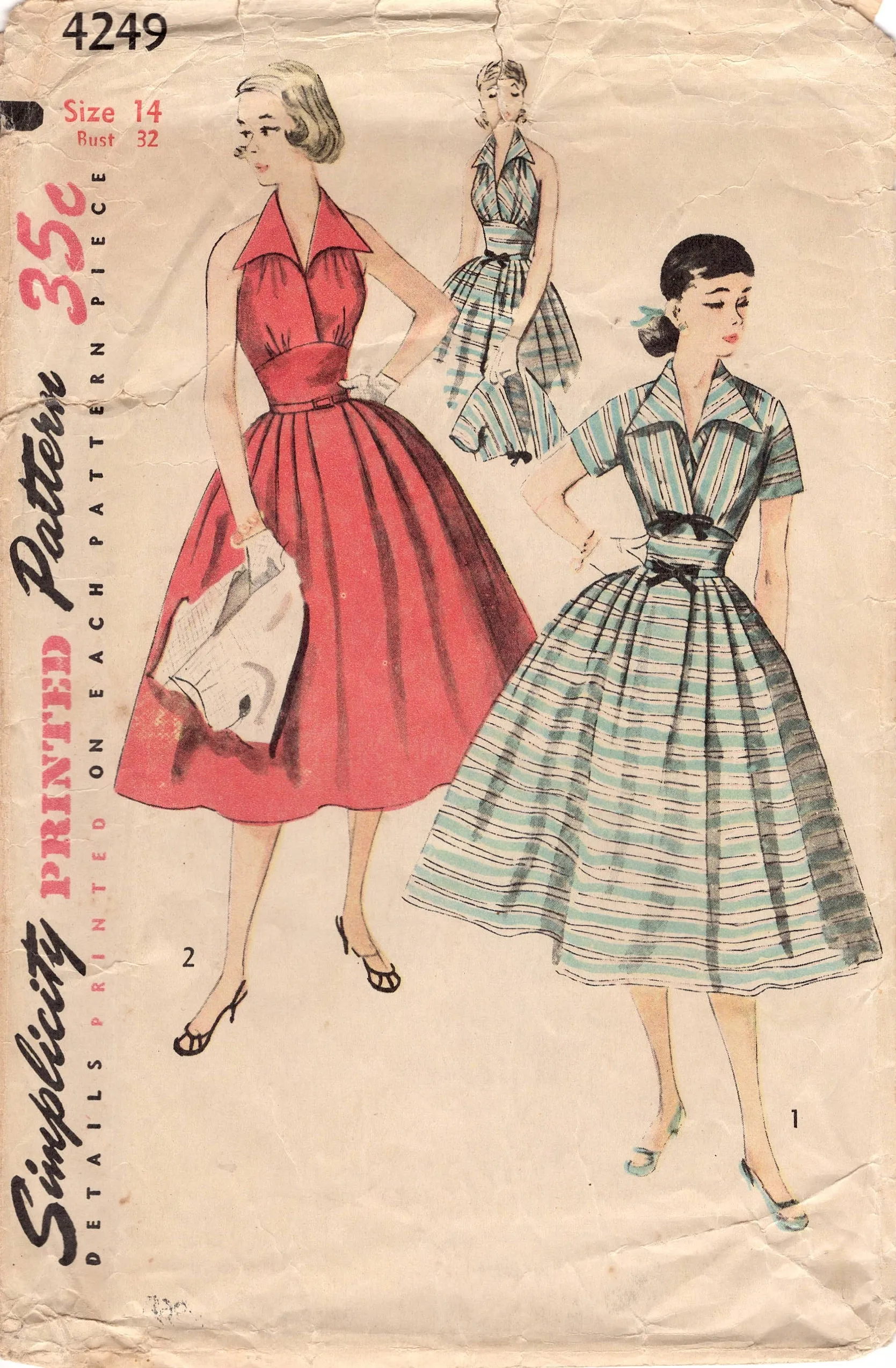 1950's Simplicity Halter Dress with Full Skirt and Bolero Pattern - Bust 32" - No. 4249