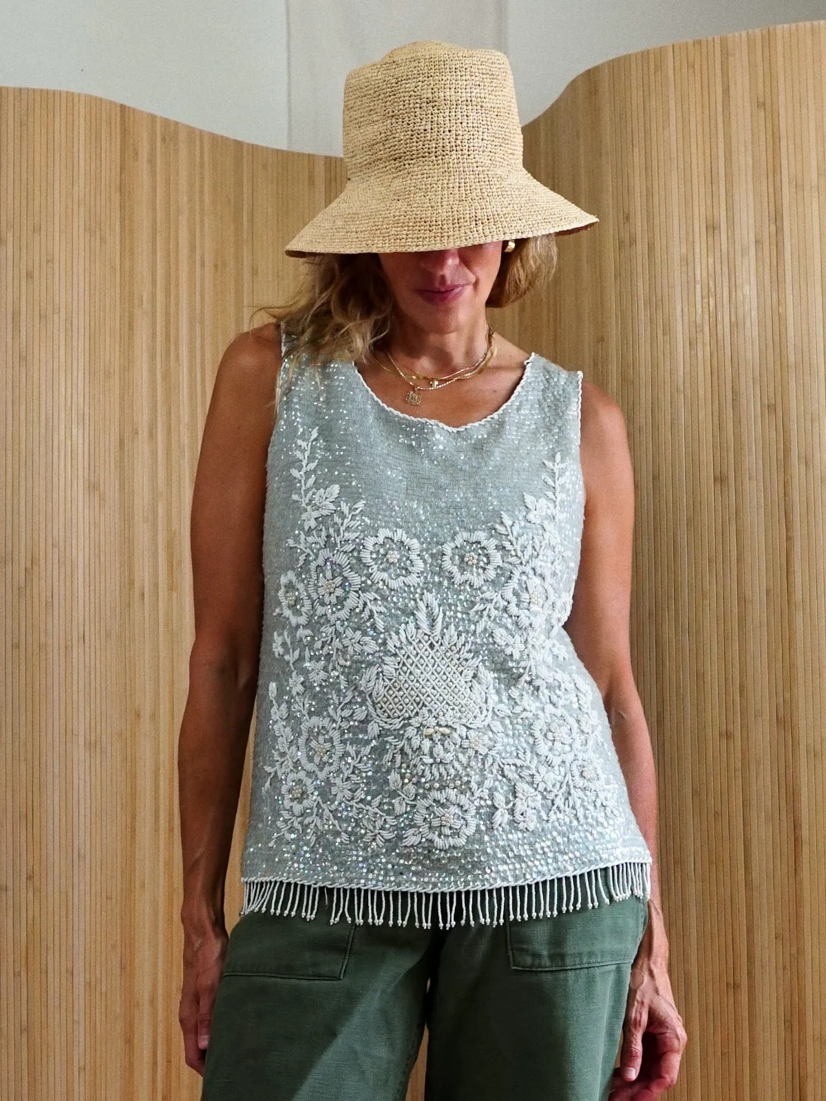 60's Seafoam Sequin Wool Top