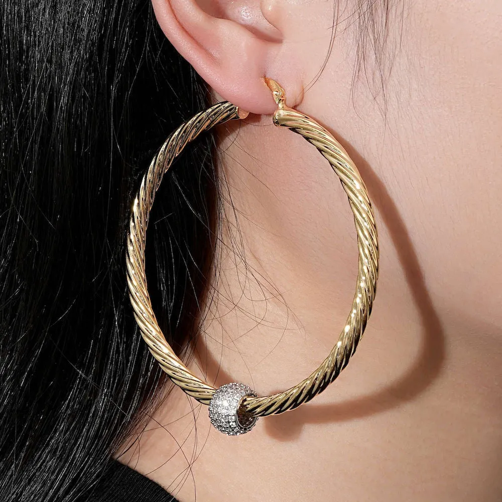 68mm Gold Filled Bonded Twist Hoop Earrings with Disco Ball