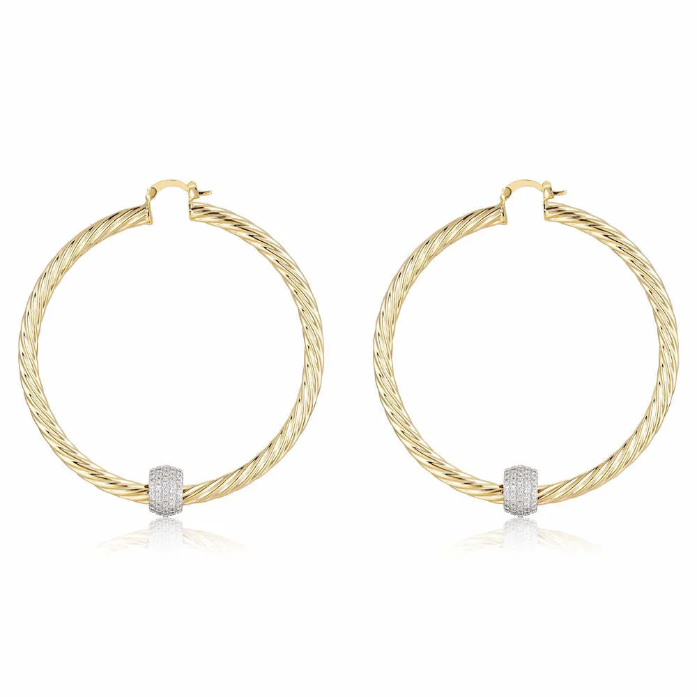 68mm Gold Filled Bonded Twist Hoop Earrings with Disco Ball