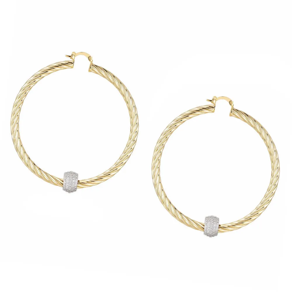 68mm Gold Filled Bonded Twist Hoop Earrings with Disco Ball