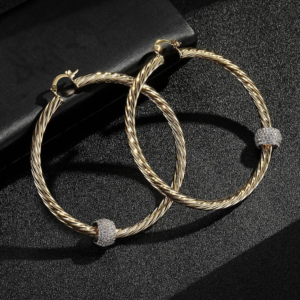 68mm Gold Filled Bonded Twist Hoop Earrings with Disco Ball