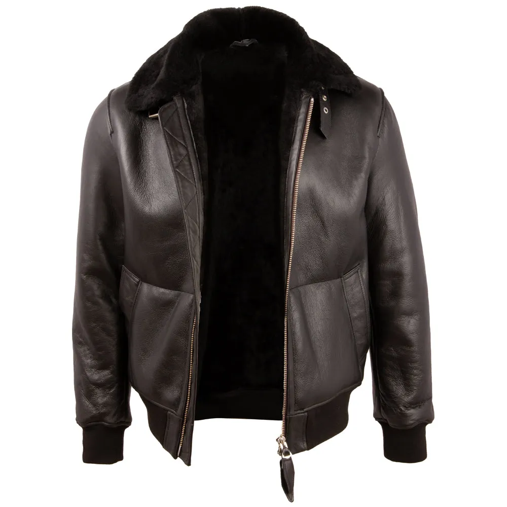 7DIA Men's Shearling Bomber Jacket - Black/Black Fur