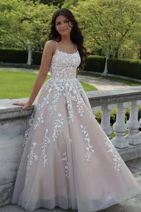 A Line Backless Champagne Lace Long Prom Dress, Champagne Lace Formal Dress, Champagne Evening Dress A1289