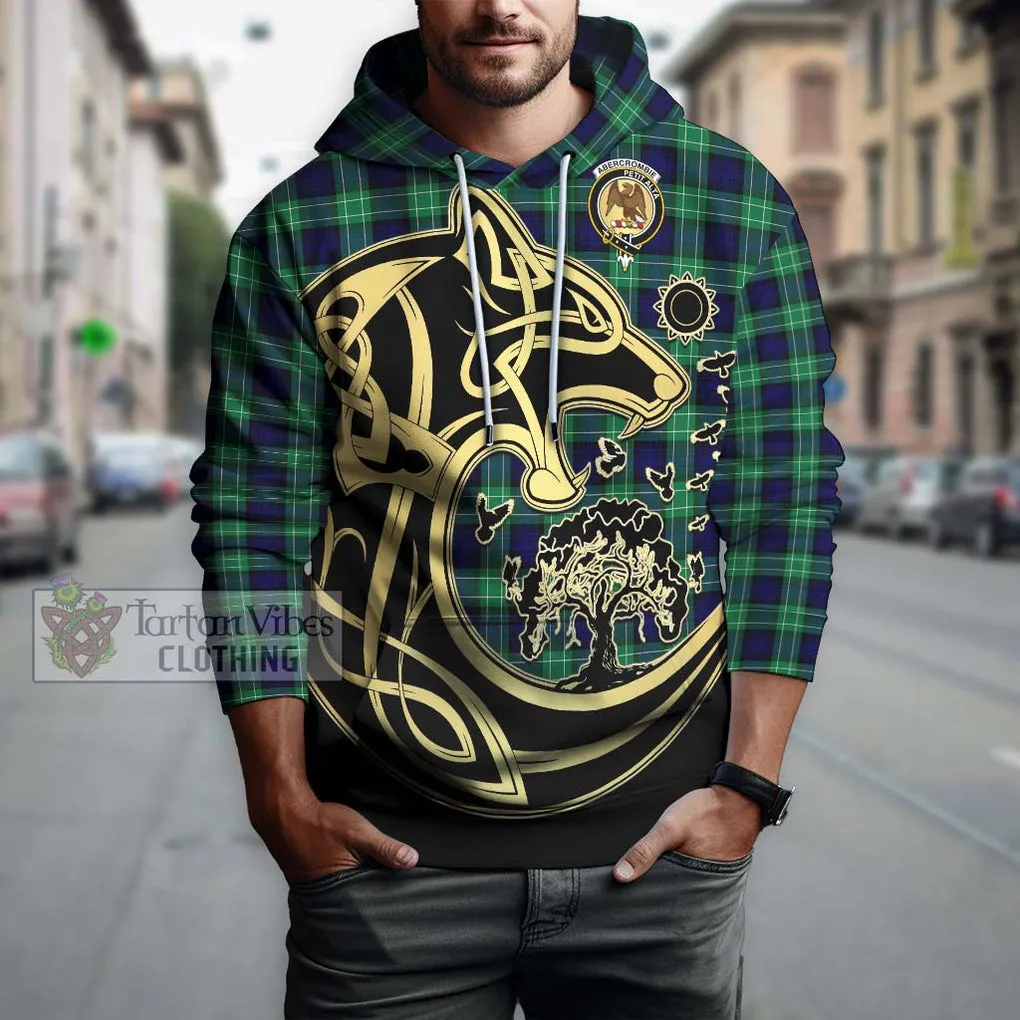 Abercrombie Tartan Hoodie with Family Crest Celtic Wolf Style