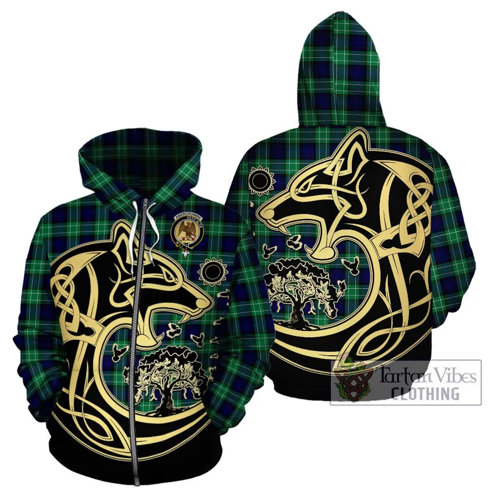 Abercrombie Tartan Hoodie with Family Crest Celtic Wolf Style