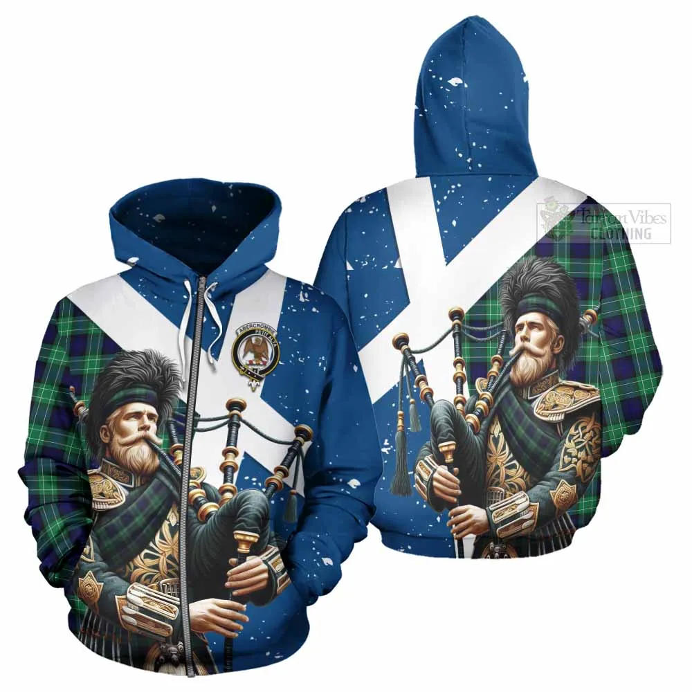 Abercrombie Tartan Hoodie with Family Crest Scottish Bagpiper Vibes