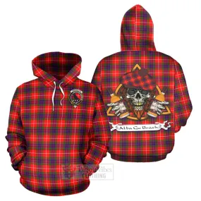 Abernethy Tartan Hoodie with Family Crest and Bearded Skull Holding Bottles of Whiskey