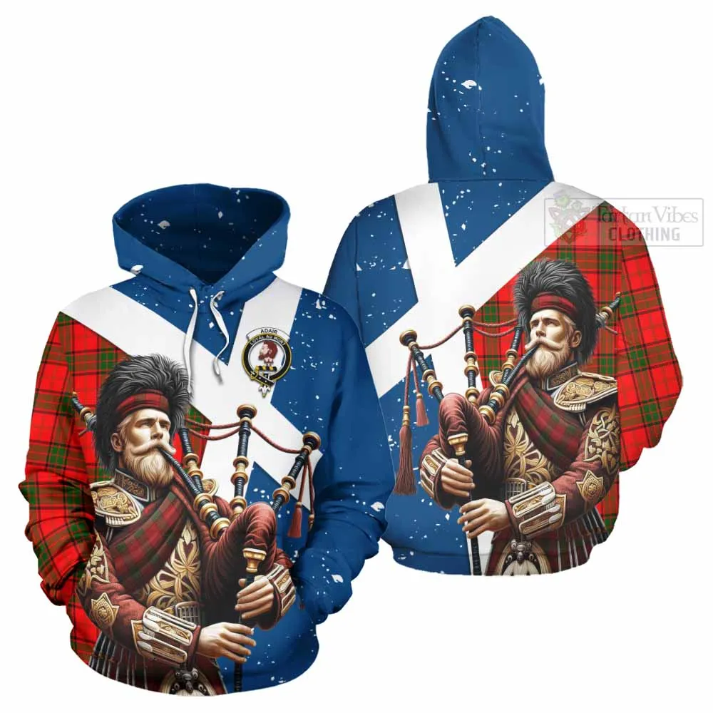 Adair Tartan Hoodie with Family Crest Scottish Bagpiper Vibes