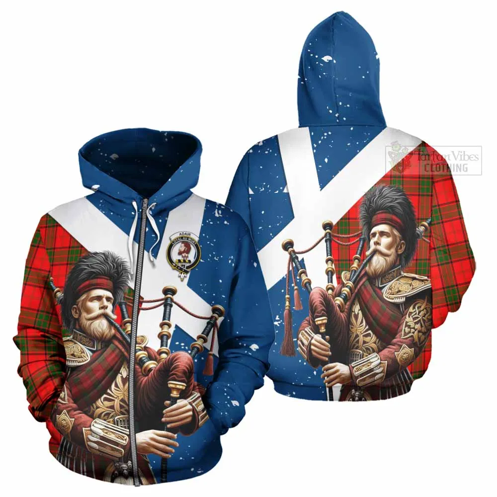 Adair Tartan Hoodie with Family Crest Scottish Bagpiper Vibes