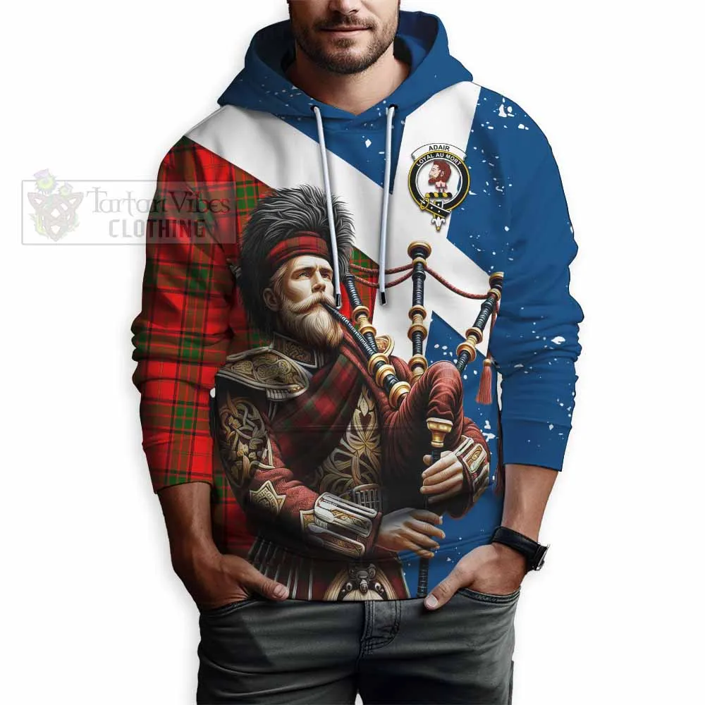 Adair Tartan Hoodie with Family Crest Scottish Bagpiper Vibes