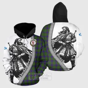 Adam Tartan Clan Crest Hoodie with Highlander Warrior Celtic Style