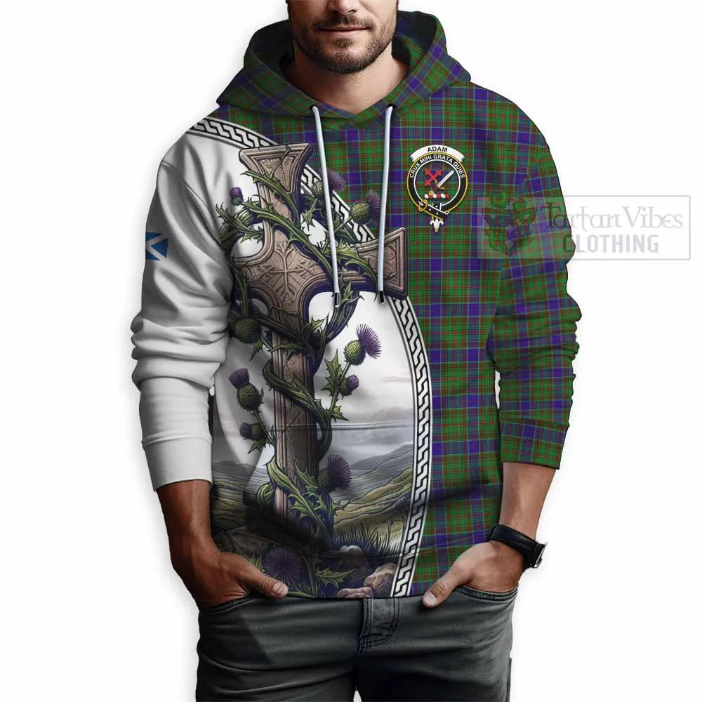 Adam Tartan Hoodie with Family Crest and St. Andrew's Cross Accented by Thistle Vines