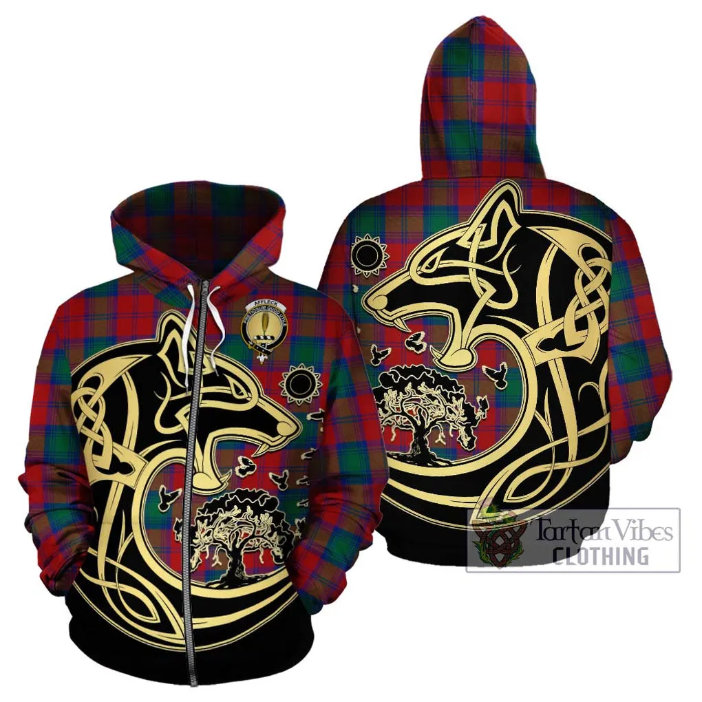 Affleck Tartan Hoodie with Family Crest Celtic Wolf Style