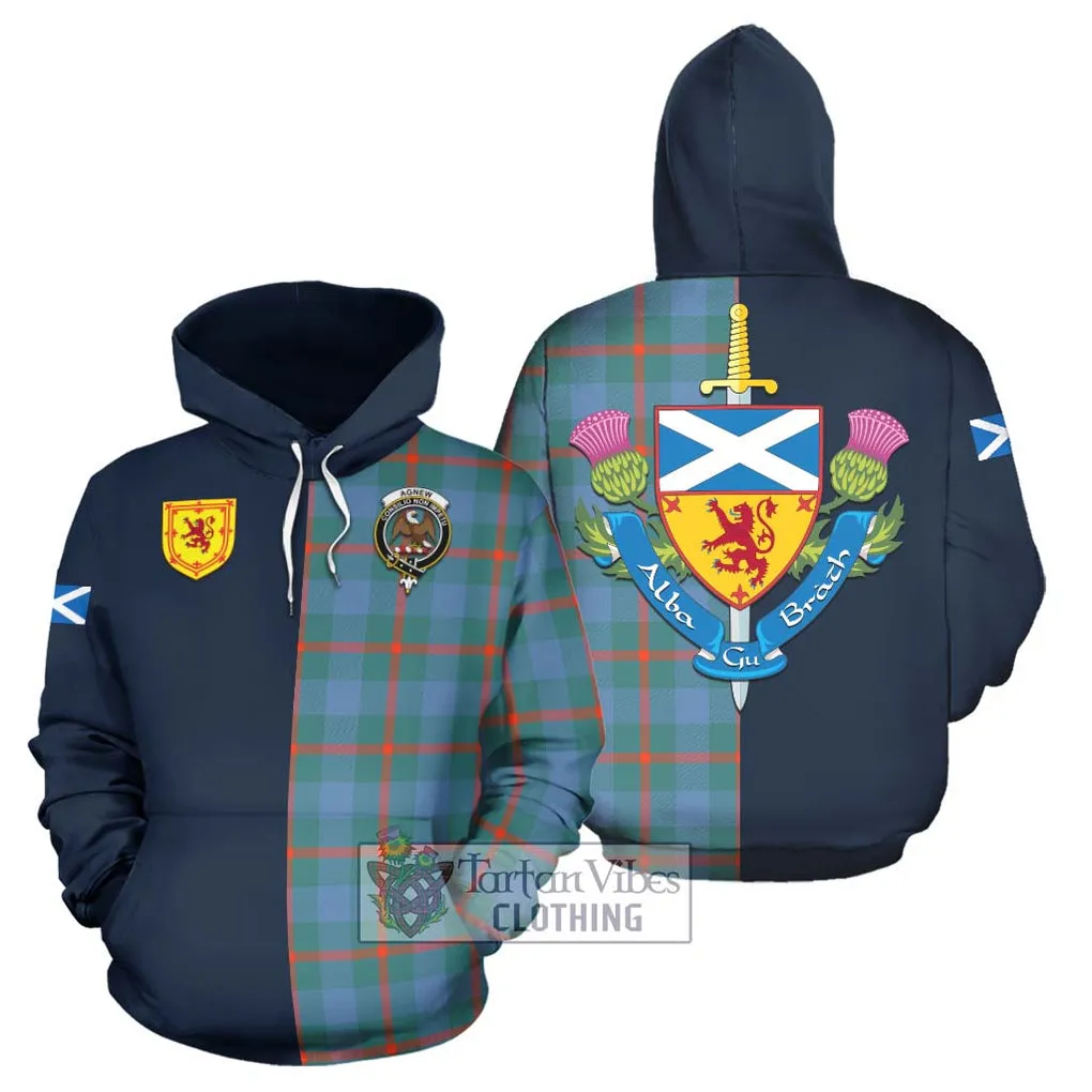 Agnew Ancient Tartan Hoodie Alba with Scottish Lion Royal Arm Half Style