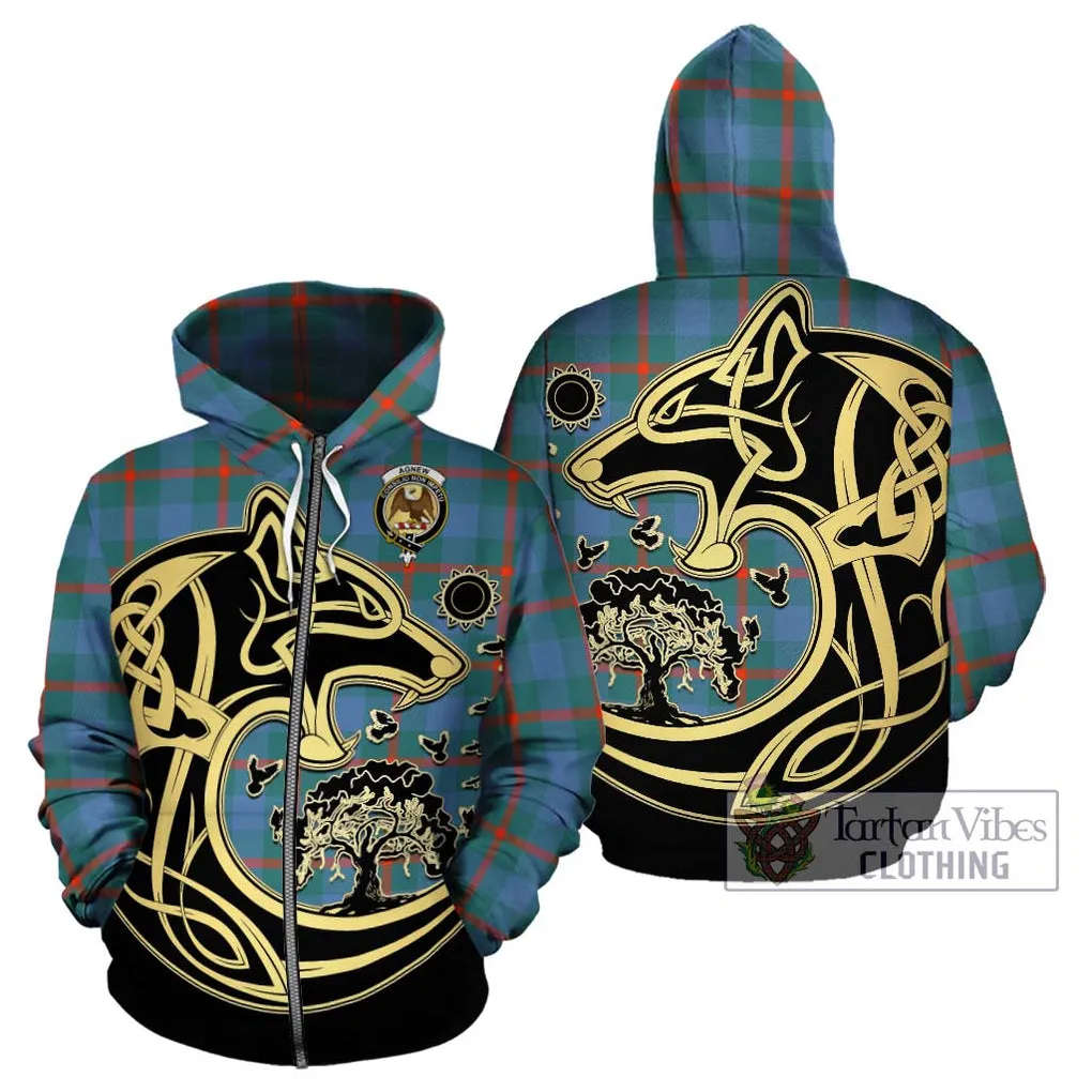 Agnew Ancient Tartan Hoodie with Family Crest Celtic Wolf Style