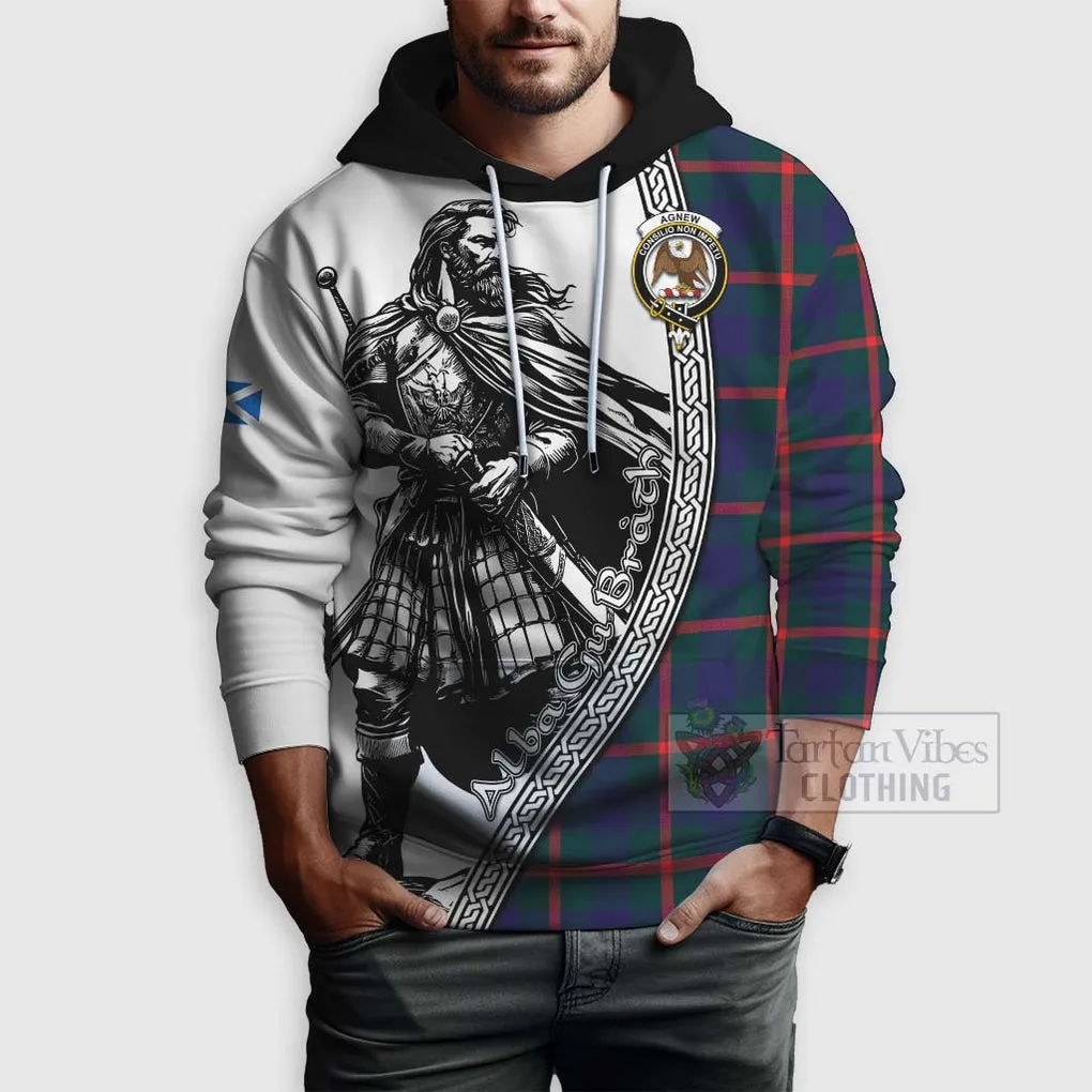 Agnew Tartan Clan Crest Hoodie with Highlander Warrior Celtic Style