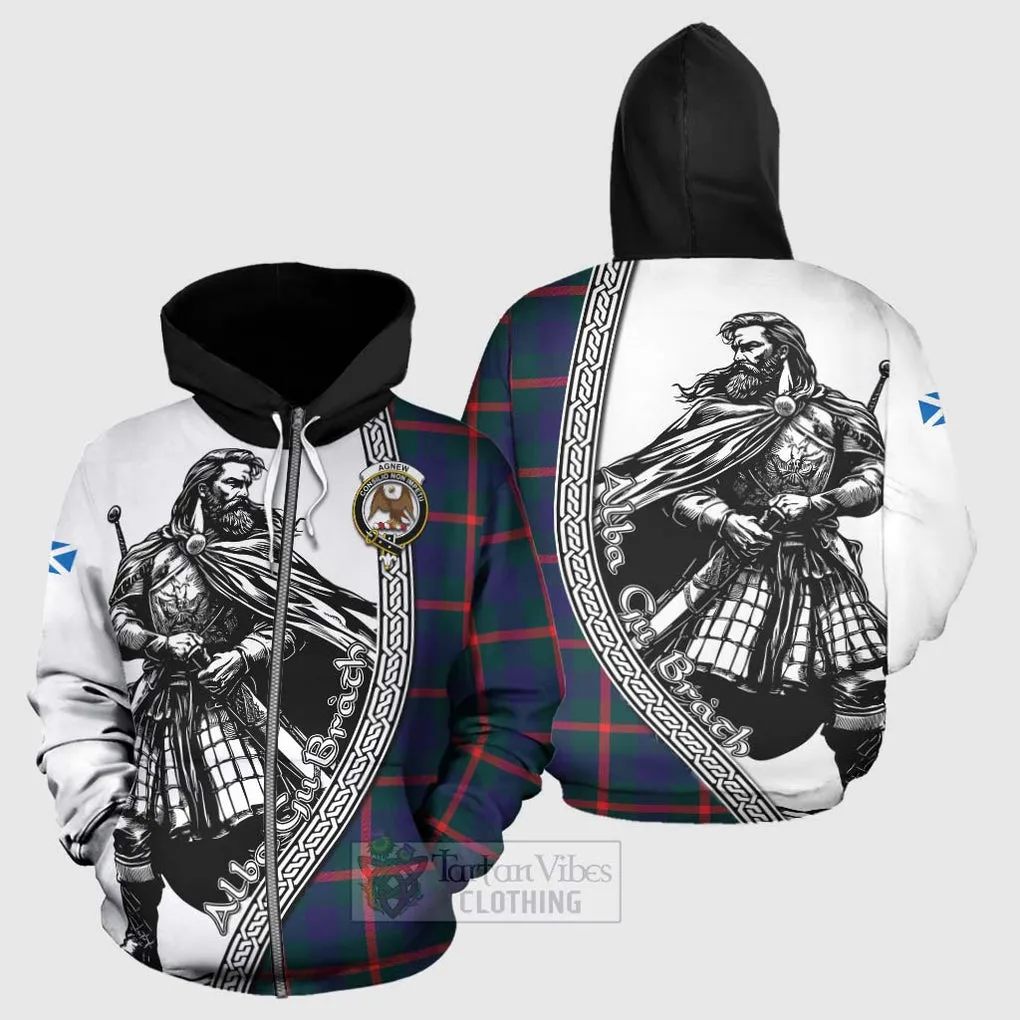 Agnew Tartan Clan Crest Hoodie with Highlander Warrior Celtic Style