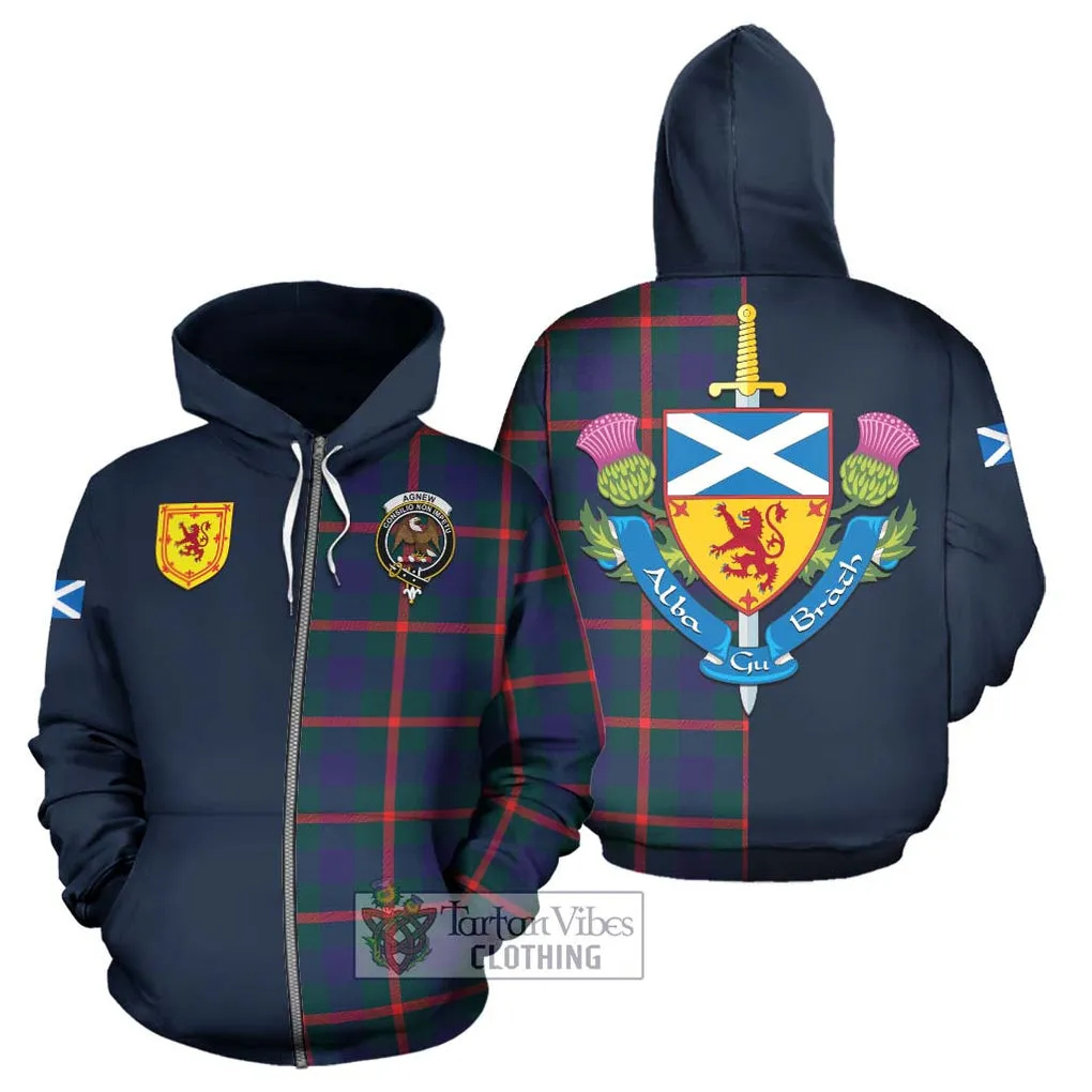 Agnew Tartan Hoodie Alba with Scottish Lion Royal Arm Half Style