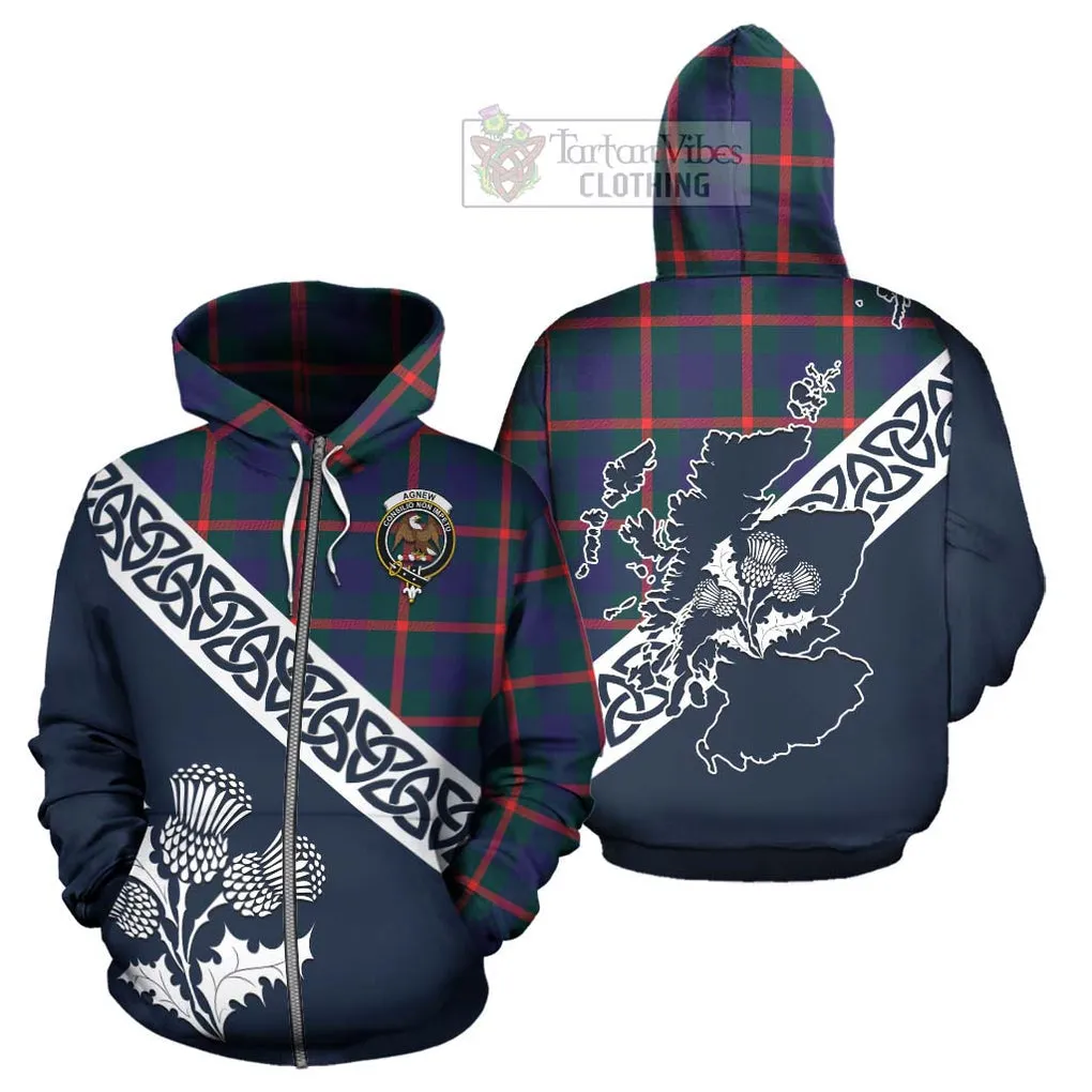 Agnew Tartan Hoodie Featuring Thistle and Scotland Map