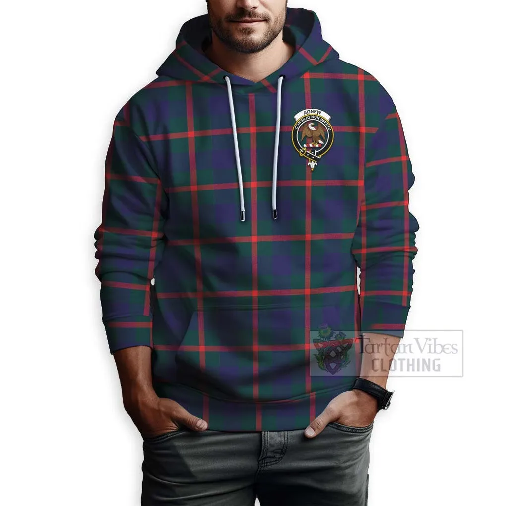 Agnew Tartan Hoodie with Family Crest and Bearded Skull Holding Bottles of Whiskey