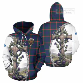 Agnew Tartan Hoodie with Family Crest and St. Andrew's Cross Accented by Thistle Vines