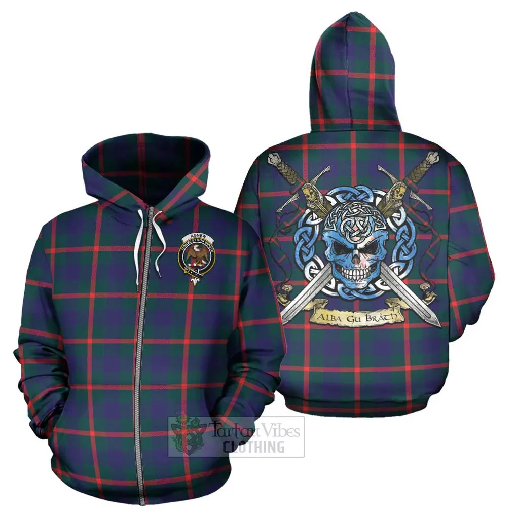 Agnew Tartan Hoodie with Family Crest Celtic Skull Style