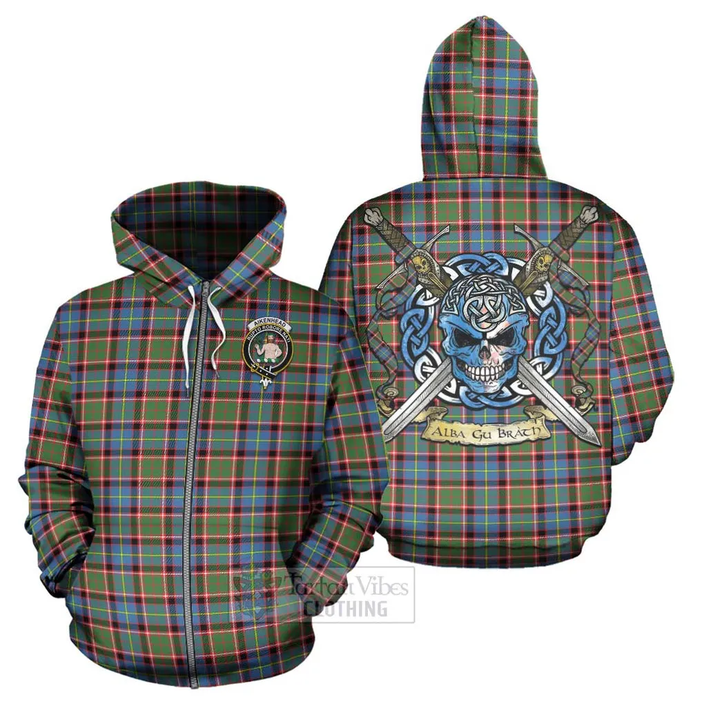 Aikenhead Tartan Hoodie with Family Crest Celtic Skull Style