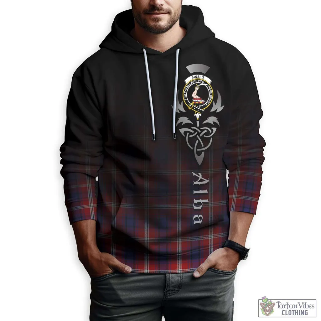 Ainslie Tartan Hoodie Featuring Alba Gu Brath Family Crest Celtic Inspired