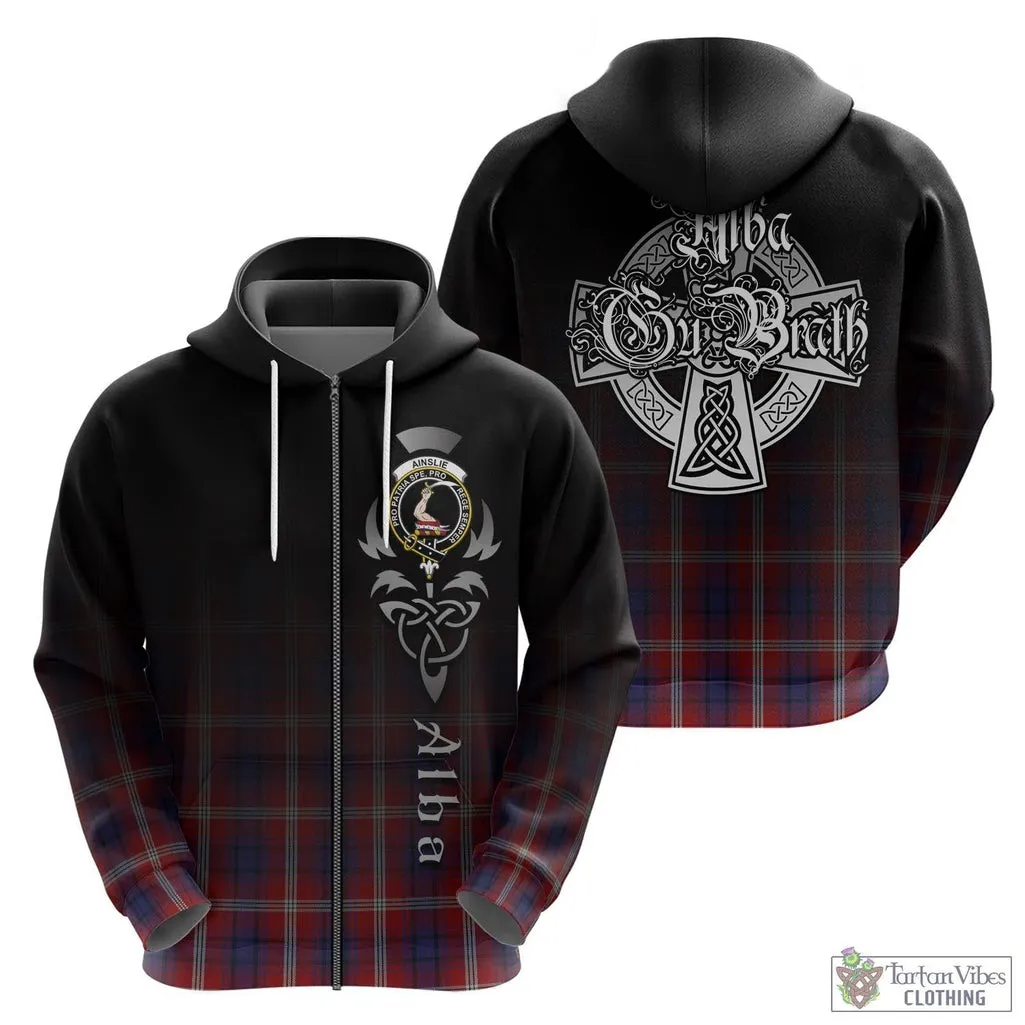 Ainslie Tartan Hoodie Featuring Alba Gu Brath Family Crest Celtic Inspired