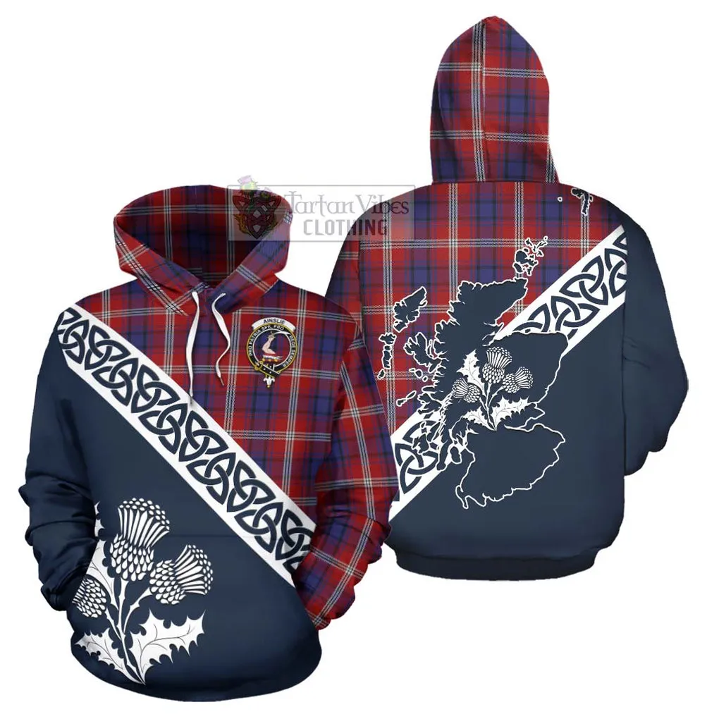 Ainslie Tartan Hoodie Featuring Thistle and Scotland Map