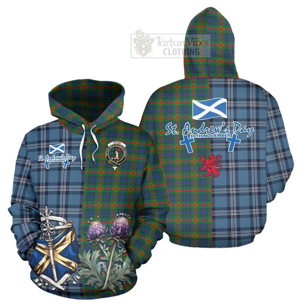 Aiton Tartan Hoodie Happy St. Andrew's Day Half Tartan Style