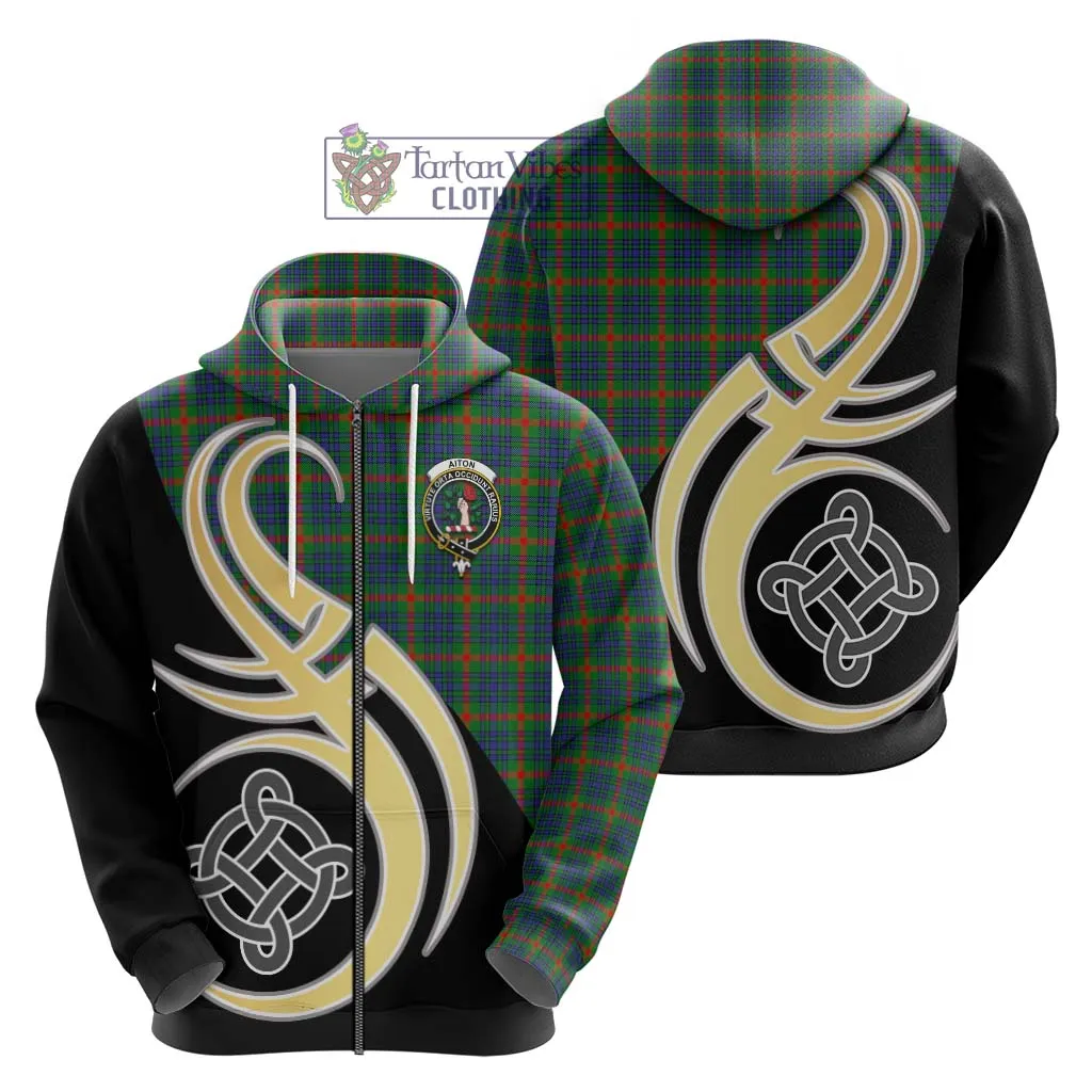 Aiton Tartan Hoodie with Family Crest and Celtic Symbol Style