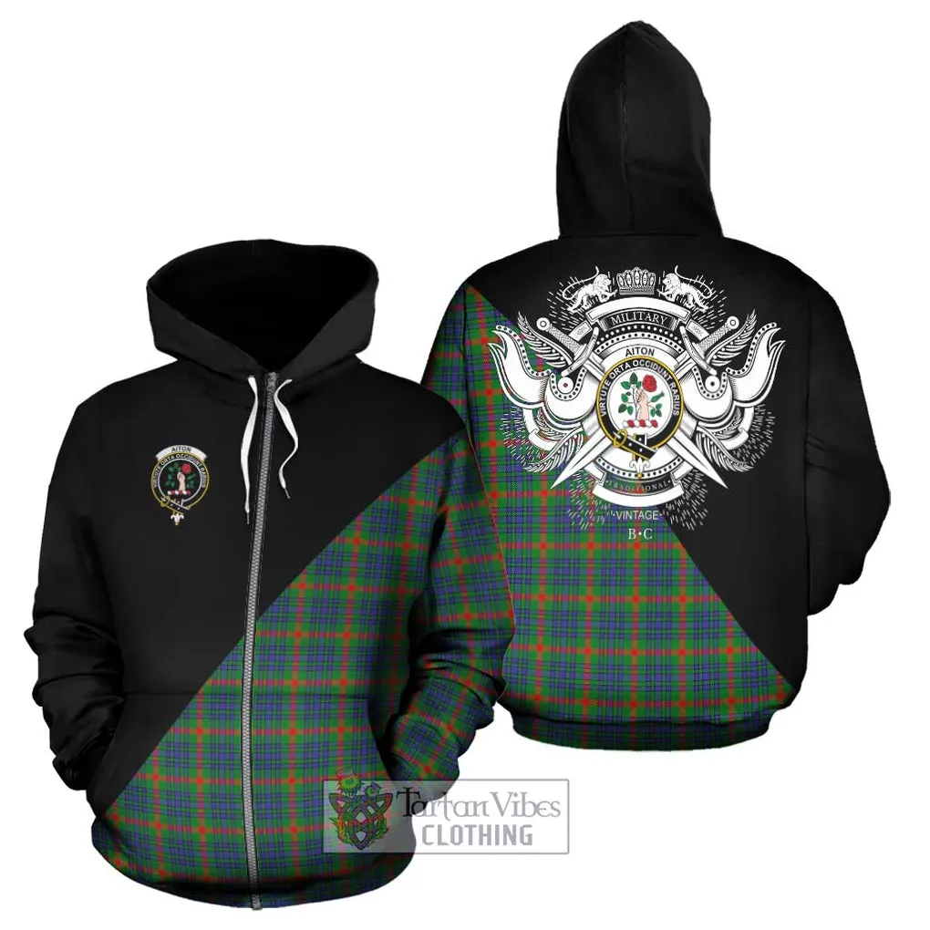 Aiton Tartan Hoodie with Family Crest and Military Logo Style