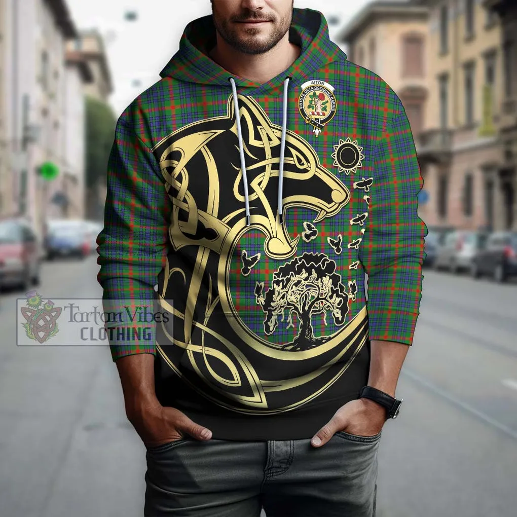 Aiton Tartan Hoodie with Family Crest Celtic Wolf Style