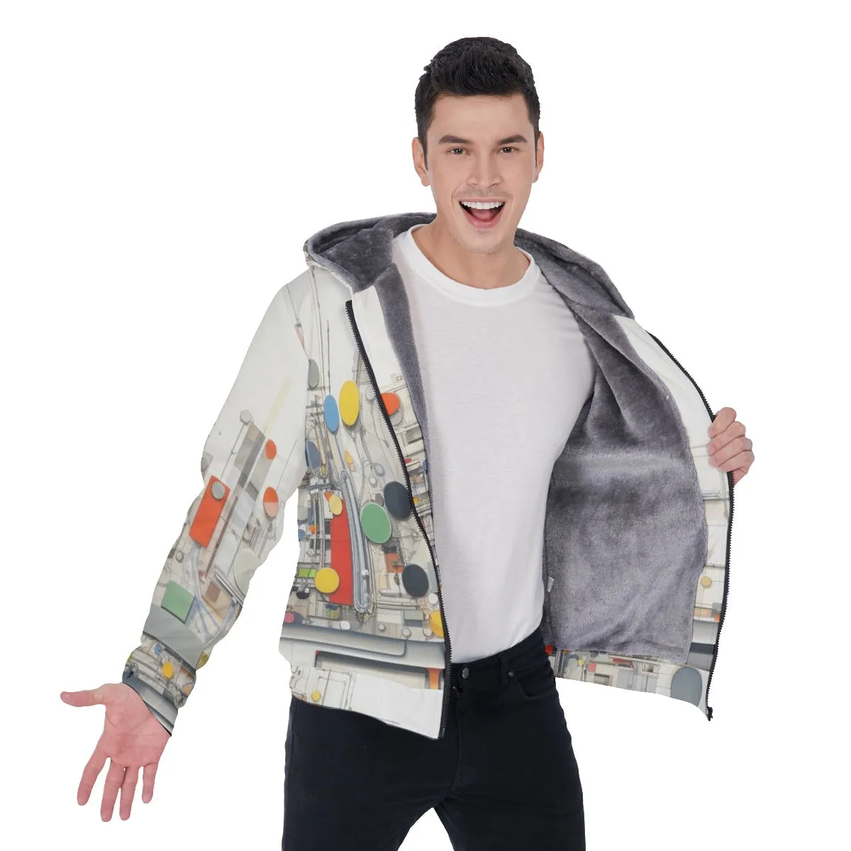 All-Over Print Men's Sherpa Fleece Zip Up Hoodie, multicolored, abstract, print, #25Q