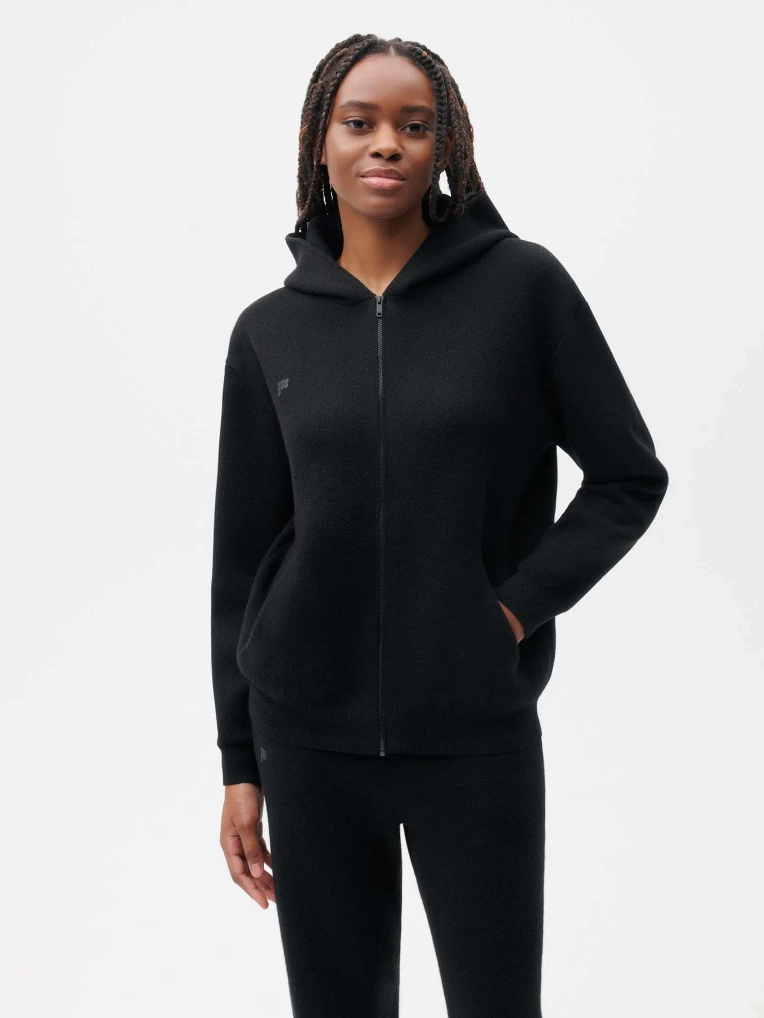 Archive Womens Recycled Cashmere Zipped Hoodie—black