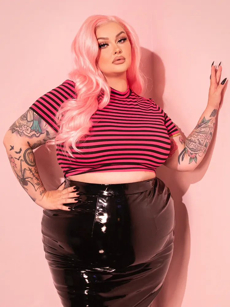 Bad Girl Crop Top in Pink and Black Stripes - Vixen by Micheline Pitt