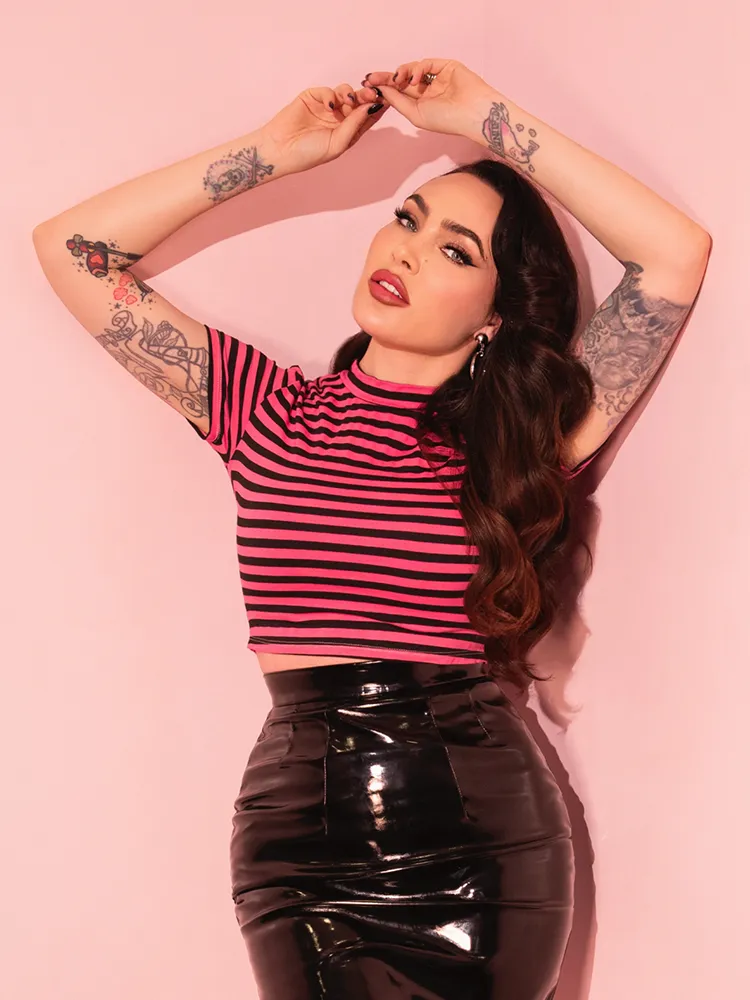 Bad Girl Crop Top in Pink and Black Stripes - Vixen by Micheline Pitt