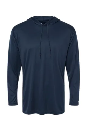 Badger Mens B-Core Moisture Wicking Long Sleeve Hooded T-Shirt Hoodie - Navy Blue