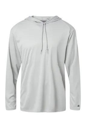 Badger Mens B-Core Moisture Wicking Long Sleeve Hooded T-Shirt Hoodie - Silver Grey