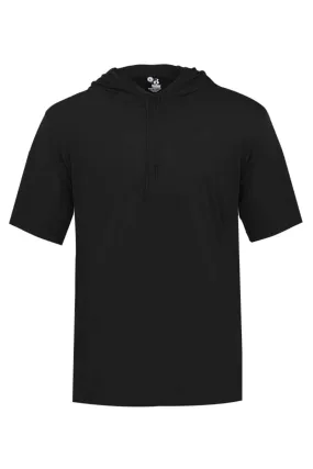 Badger Mens B-Core Moisture Wicking Short Sleeve Hooded T-Shirt Hoodie - Black