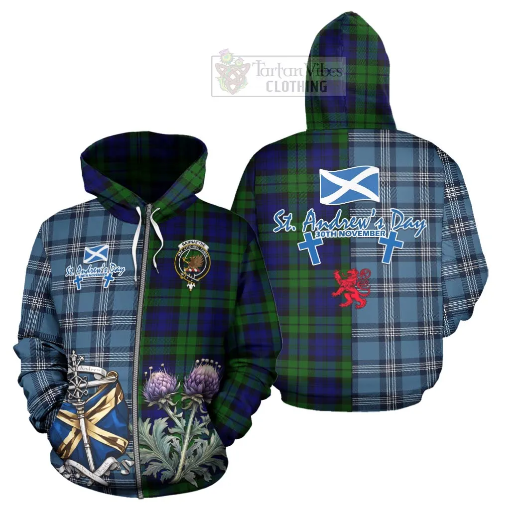 Bannatyne Tartan Hoodie Happy St. Andrew's Day Half Tartan Style