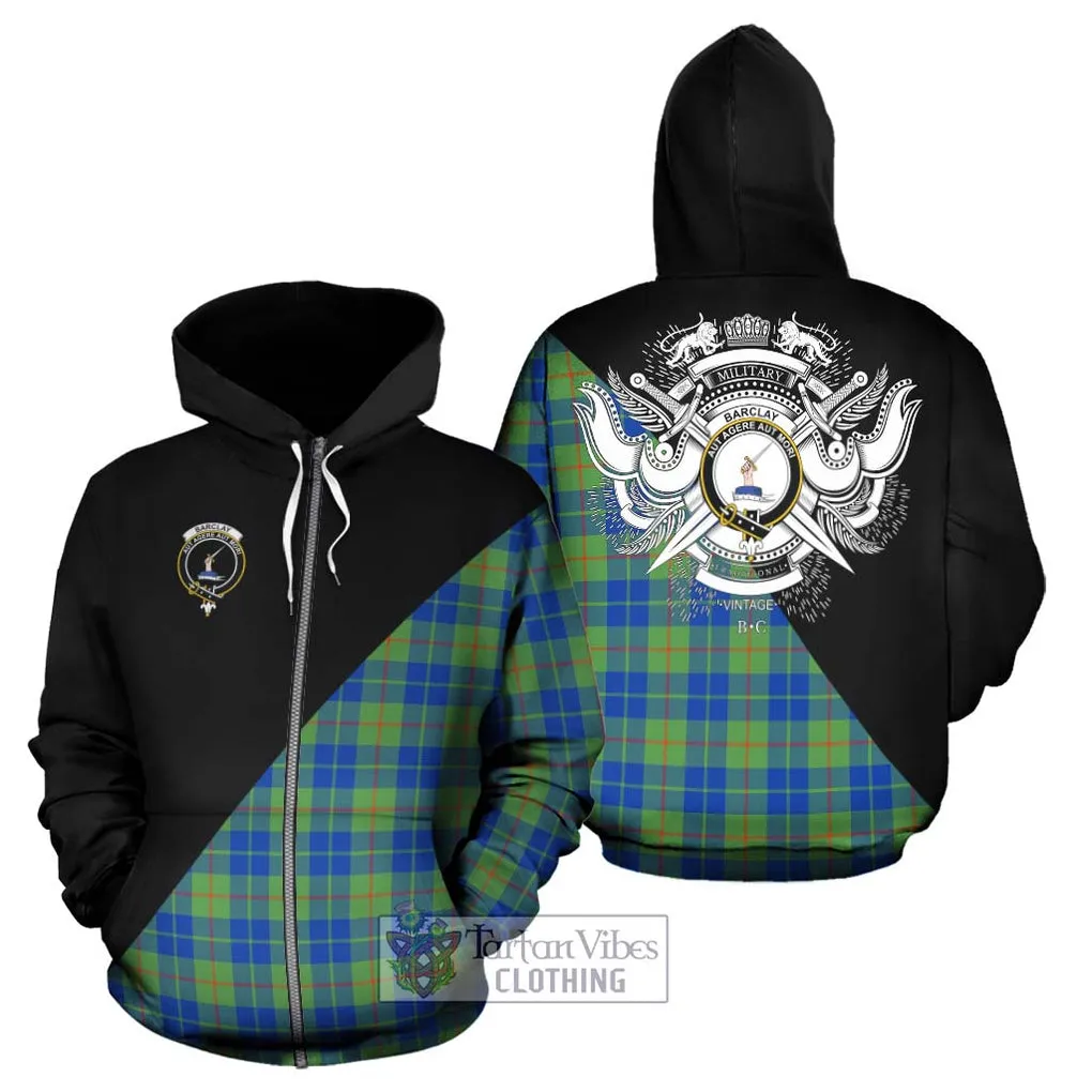 Barclay Hunting Ancient Tartan Hoodie with Family Crest and Military Logo Style