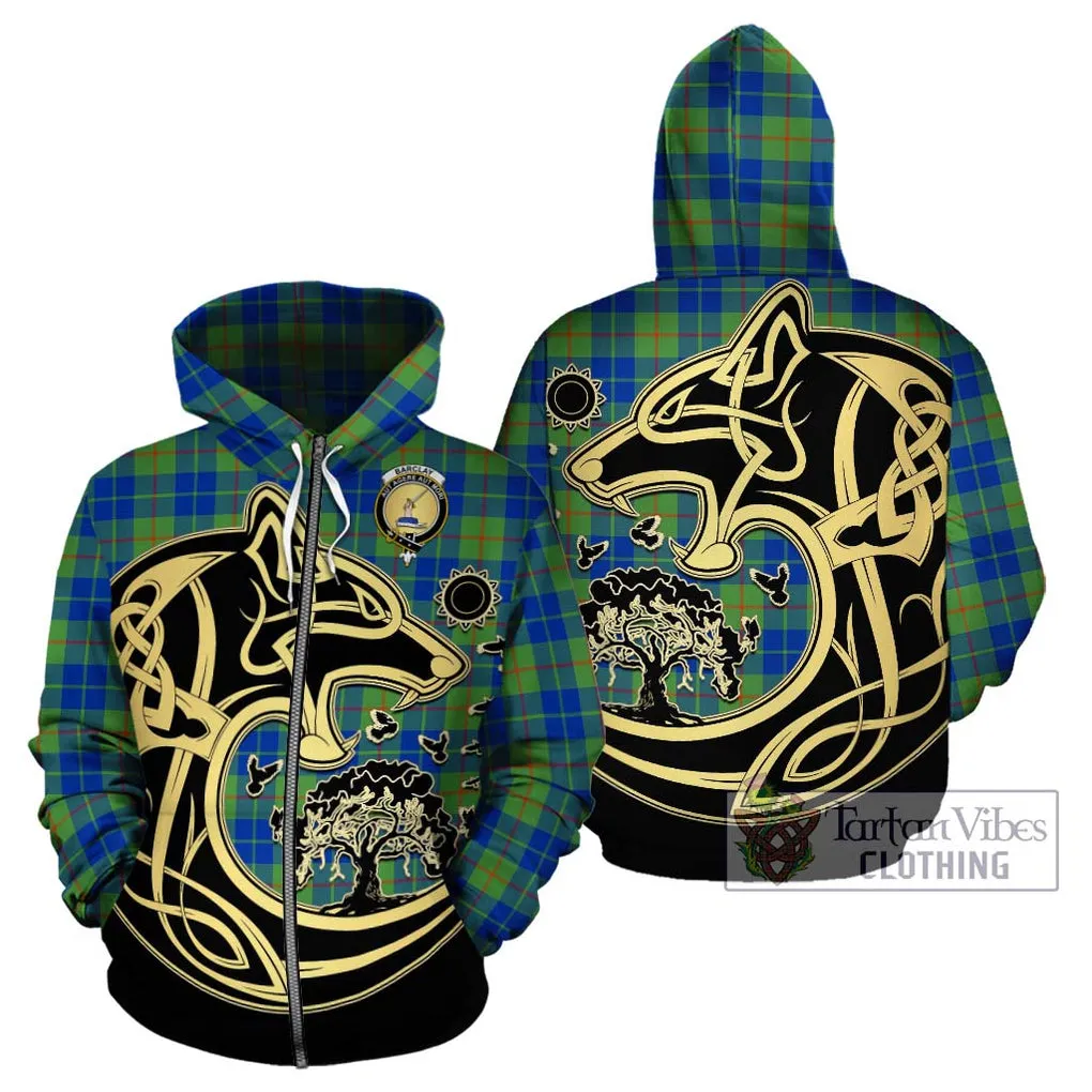 Barclay Hunting Ancient Tartan Hoodie with Family Crest Celtic Wolf Style