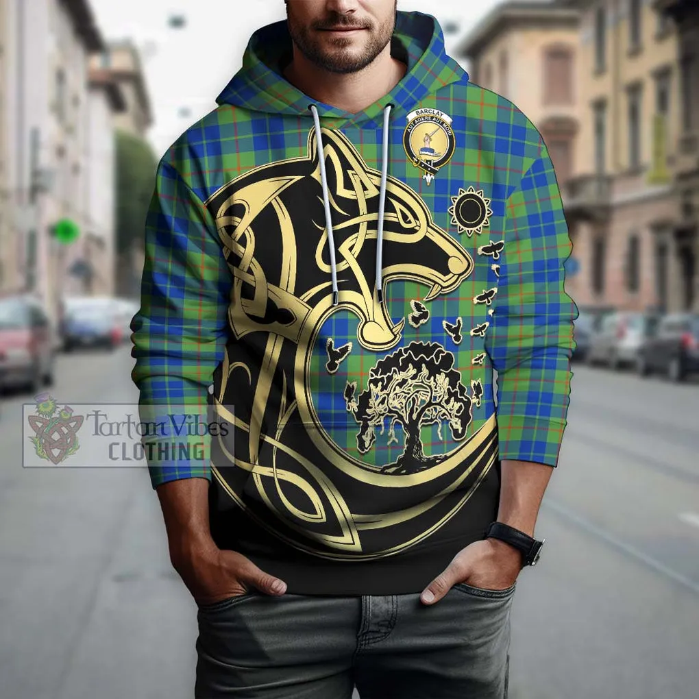 Barclay Hunting Ancient Tartan Hoodie with Family Crest Celtic Wolf Style